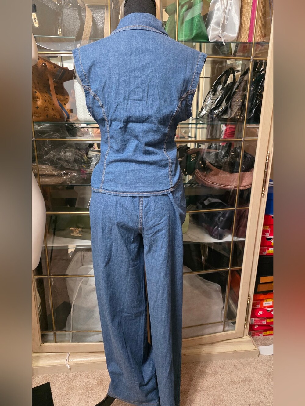 Haute Monde Denim Sleeveless Wide-Leg Pants & Top Set - Picture 2 of 7